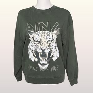 ANINE BING Green Tiger Muse Sweatshirt Size XS 100% Cotton